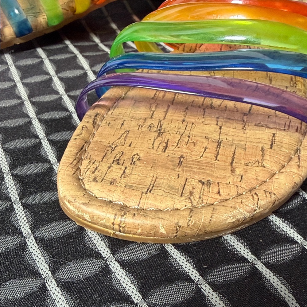 Rainbow Clear Strap Cork Slide Jelly Sandals - Picture 6 of 6